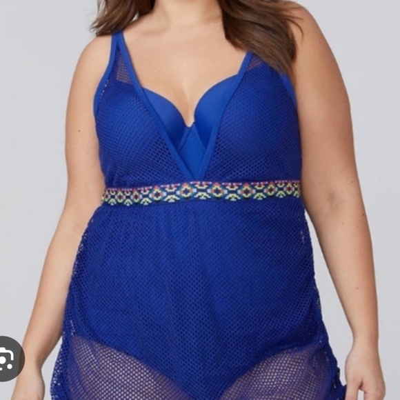 Lane Bryant by Casique Other - Lane Bryant By Casique Aztec Mesh Swim Suit Blue Sz40C One Piece‎